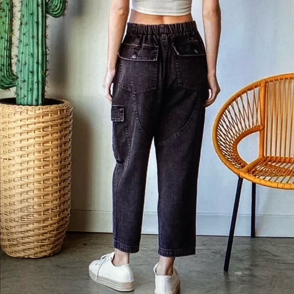 Oli & Hali High-Waisted Black Mineral Wash Cargo Jeans - Picture 2 of 3